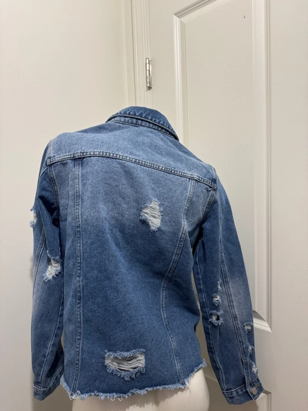 Classic Blue Denim Distressed Jean Jacket
